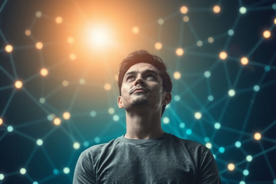 Person looking at digital future with code