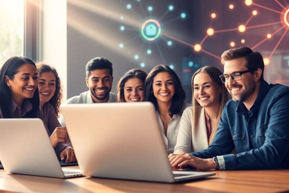 People working remotely in educational technology.