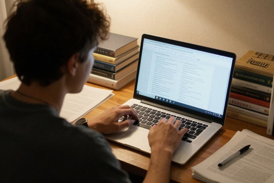 Person studying IT online for a PhD.